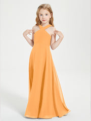 Grecian Neckline Long Dresses for Junior Bridesmaids Tangerine