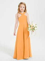 Grecian Neckline Long Dresses for Junior Bridesmaids Tangerine