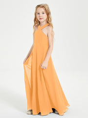 Grecian Neckline Long Dresses for Junior Bridesmaids Tangerine