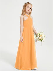 Grecian Neckline Long Dresses for Junior Bridesmaids Tangerine