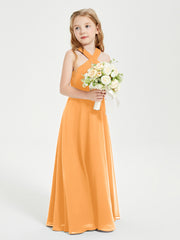 Grecian Neckline Long Dresses for Junior Bridesmaids Tangerine