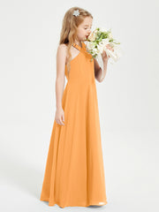 Grecian Neckline Long Dresses for Junior Bridesmaids Tangerine