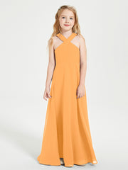 Grecian Neckline Long Dresses for Junior Bridesmaids Tangerine