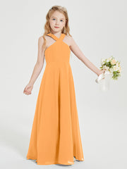 Grecian Neckline Long Dresses for Junior Bridesmaids Tangerine