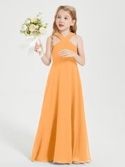 Grecian Neckline Long Dresses for Junior Bridesmaids Tangerine