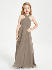 Grecian Neckline Long Dresses for Junior Bridesmaids Taupe