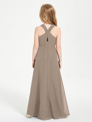 Grecian Neckline Long Dresses for Junior Bridesmaids Taupe