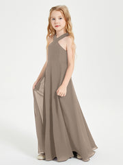 Grecian Neckline Long Dresses for Junior Bridesmaids Taupe