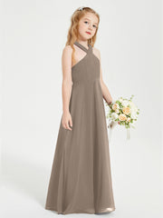 Grecian Neckline Long Dresses for Junior Bridesmaids Taupe
