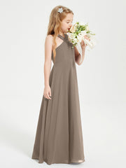 Grecian Neckline Long Dresses for Junior Bridesmaids Taupe