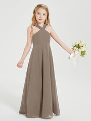 Grecian Neckline Long Dresses for Junior Bridesmaids Taupe
