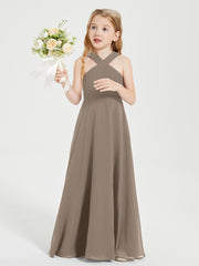 Grecian Neckline Long Dresses for Junior Bridesmaids Taupe