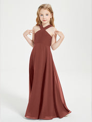 Grecian Neckline Long Dresses for Junior Bridesmaids Terracotta