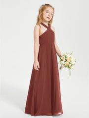 Grecian Neckline Long Dresses for Junior Bridesmaids Terracotta