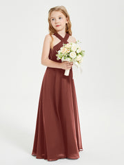 Grecian Neckline Long Dresses for Junior Bridesmaids Terracotta