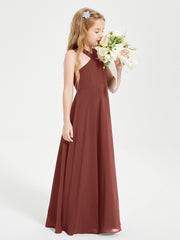 Grecian Neckline Long Dresses for Junior Bridesmaids Terracotta