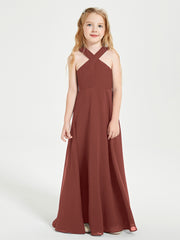 Grecian Neckline Long Dresses for Junior Bridesmaids Terracotta