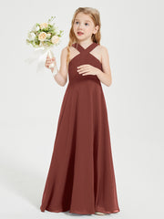 Grecian Neckline Long Dresses for Junior Bridesmaids Terracotta