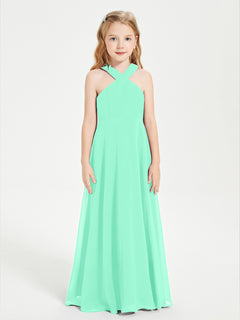 Grecian Neckline Long Dresses for Junior Bridesmaids Turquoise