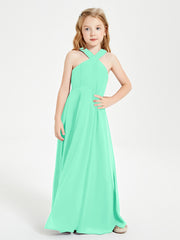 Grecian Neckline Long Dresses for Junior Bridesmaids Turquoise