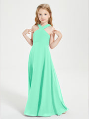 Grecian Neckline Long Dresses for Junior Bridesmaids Turquoise