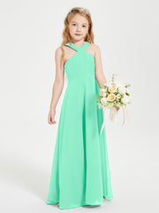 Grecian Neckline Long Dresses for Junior Bridesmaids Turquoise