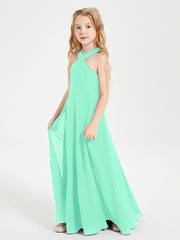 Grecian Neckline Long Dresses for Junior Bridesmaids Turquoise
