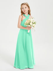 Grecian Neckline Long Dresses for Junior Bridesmaids Turquoise