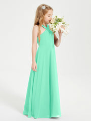 Grecian Neckline Long Dresses for Junior Bridesmaids Turquoise