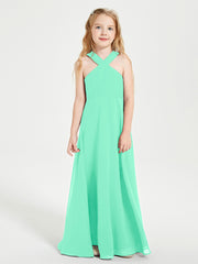 Grecian Neckline Long Dresses for Junior Bridesmaids Turquoise