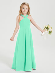 Grecian Neckline Long Dresses for Junior Bridesmaids Turquoise