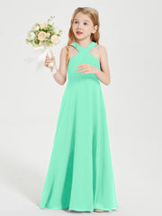 Grecian Neckline Long Dresses for Junior Bridesmaids Turquoise