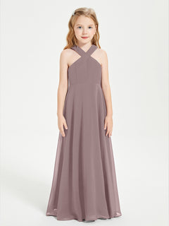 Grecian Neckline Long Dresses for Junior Bridesmaids Vintage Mauve