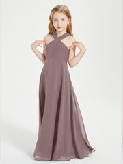 Grecian Neckline Long Dresses for Junior Bridesmaids Vintage Mauve