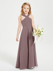 Grecian Neckline Long Dresses for Junior Bridesmaids Vintage Mauve