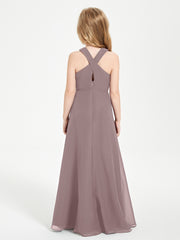 Grecian Neckline Long Dresses for Junior Bridesmaids Vintage Mauve