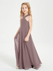 Grecian Neckline Long Dresses for Junior Bridesmaids Vintage Mauve