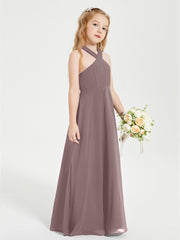 Grecian Neckline Long Dresses for Junior Bridesmaids Vintage Mauve