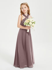 Grecian Neckline Long Dresses for Junior Bridesmaids Vintage Mauve