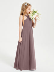 Grecian Neckline Long Dresses for Junior Bridesmaids Vintage Mauve
