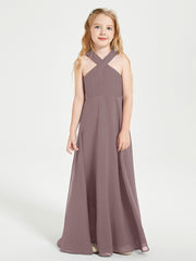 Grecian Neckline Long Dresses for Junior Bridesmaids Vintage Mauve