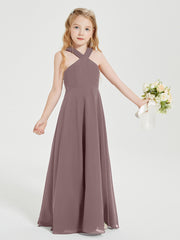 Grecian Neckline Long Dresses for Junior Bridesmaids Vintage Mauve