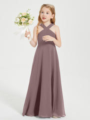 Grecian Neckline Long Dresses for Junior Bridesmaids Vintage Mauve