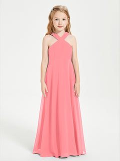 Grecian Neckline Long Dresses for Junior Bridesmaids Watermelon