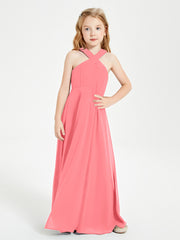 Grecian Neckline Long Dresses for Junior Bridesmaids Watermelon
