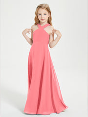 Grecian Neckline Long Dresses for Junior Bridesmaids Watermelon