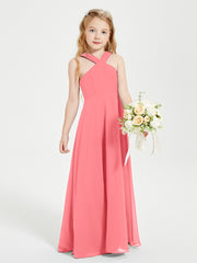 Grecian Neckline Long Dresses for Junior Bridesmaids Watermelon