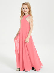Grecian Neckline Long Dresses for Junior Bridesmaids Watermelon