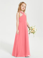 Grecian Neckline Long Dresses for Junior Bridesmaids Watermelon