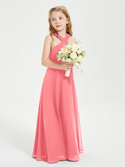 Grecian Neckline Long Dresses for Junior Bridesmaids Watermelon